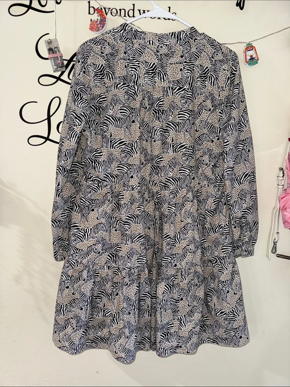 J. Crew Black, White and Brown Zebra & Leopard Mix Button-Front dress. 98% cott